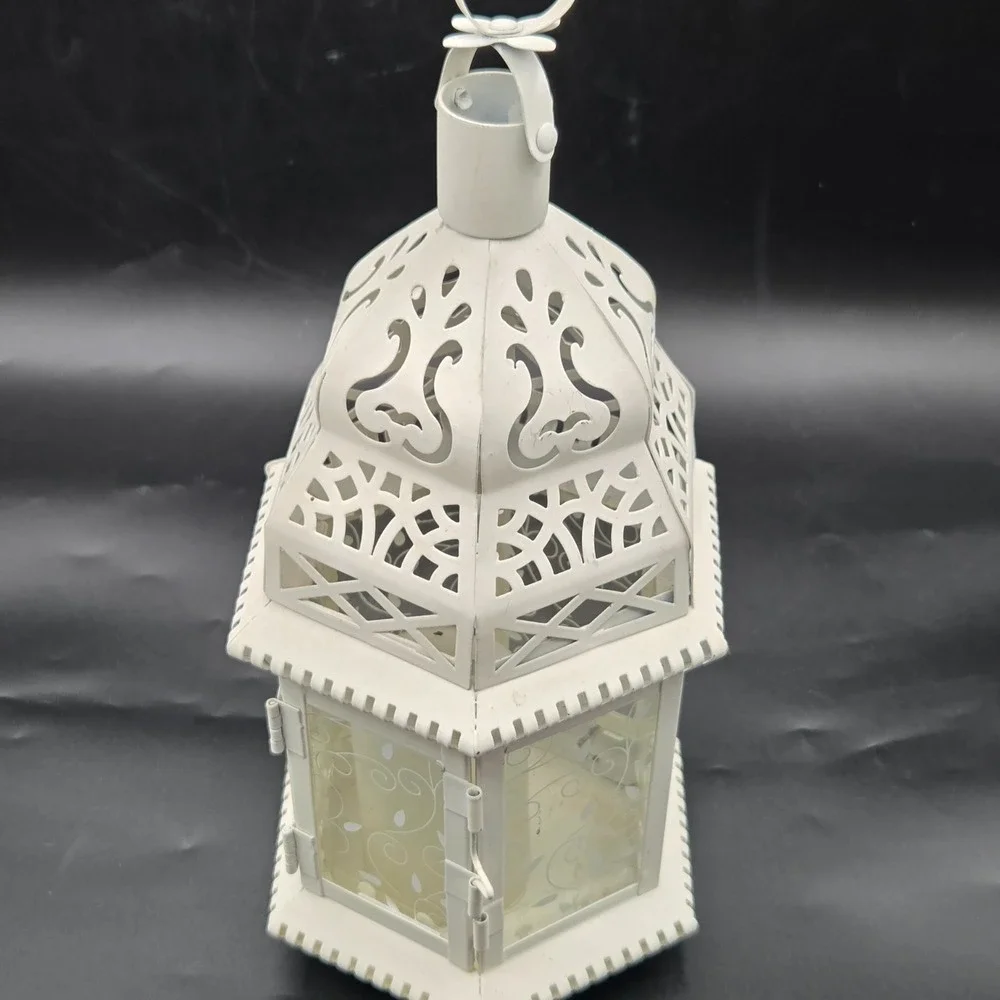 Large White Metal Decorative Moroccan‎ Lantern Candle Holder Lamp Cottage Core